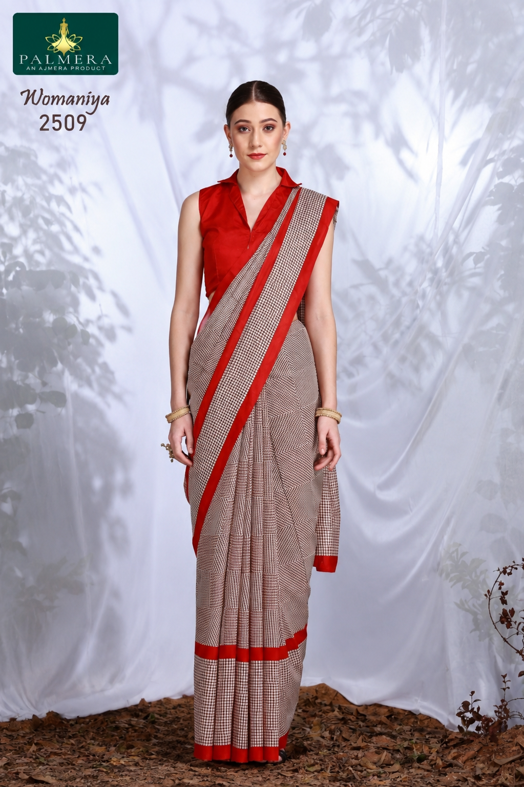Womaniya 2509 Red & Beige Printed Saree with Red Border