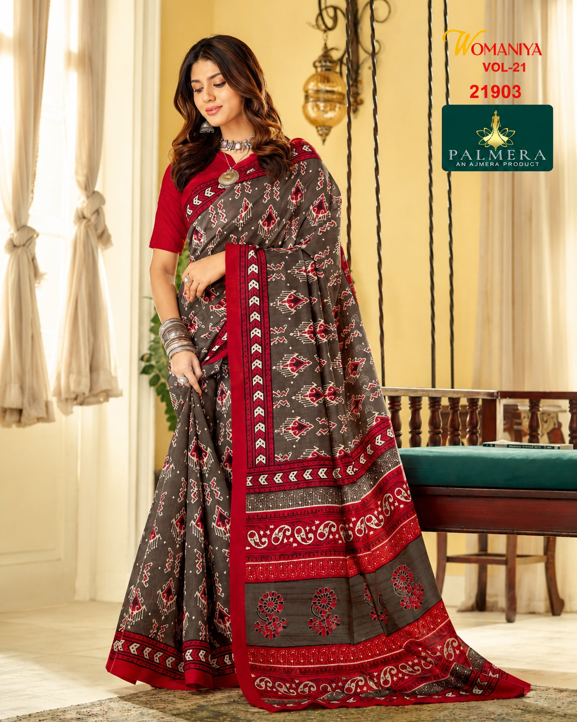 Womaniya Vol-21 21903 Grey & Red Printed Saree
