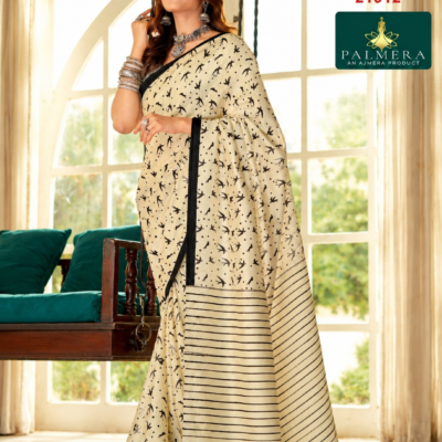 Womaniya Vol-21 21912 Cream Printed Saree with Black Border