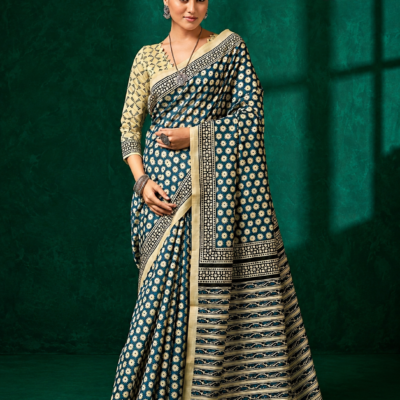 Womaniya Vol-23 23903 Teal Blue Floral Printed Saree