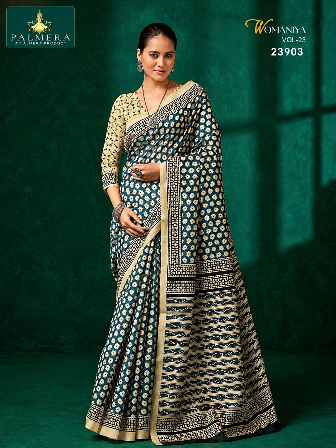 Womaniya Vol-23 23903 Teal Blue Floral Printed Saree