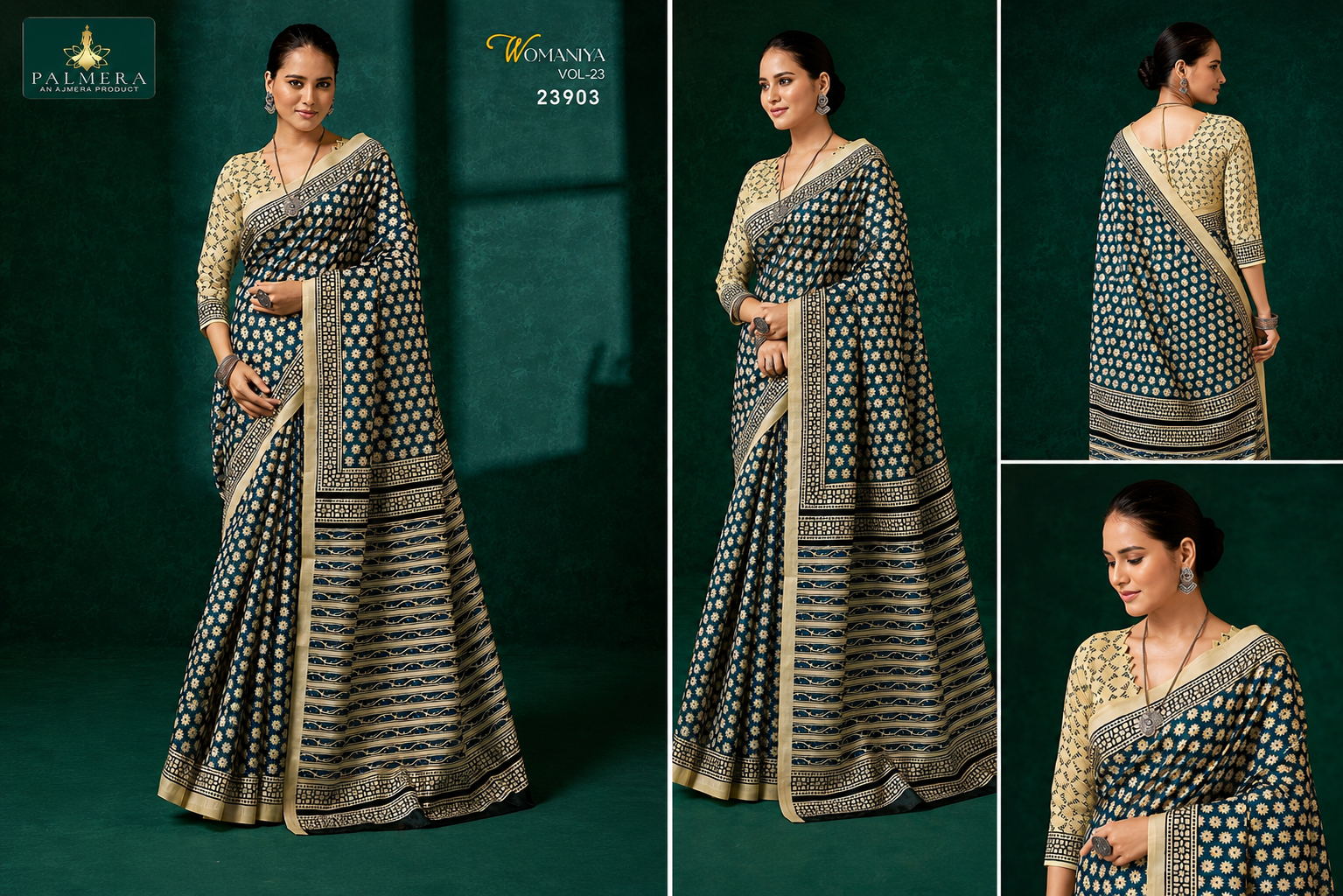 Womaniya Vol-23 23903 Teal Blue Floral Printed Saree - Image 2