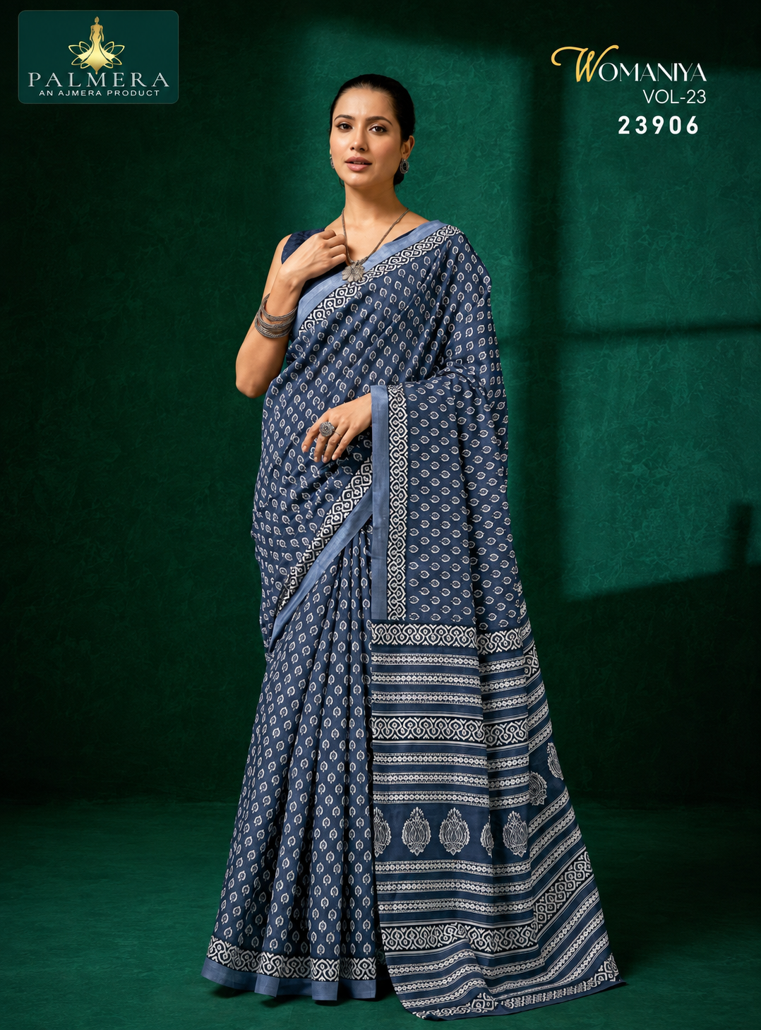Womaniya Vol-23 23906 Navy Blue Printed Saree