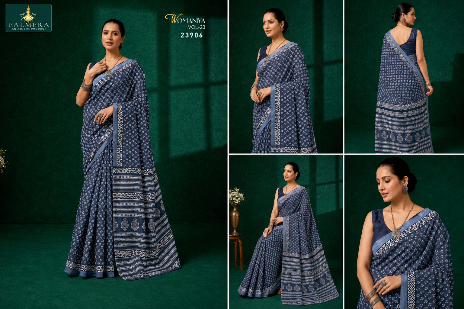 Womaniya Vol-23 23906 Navy Blue Printed Saree - Image 2