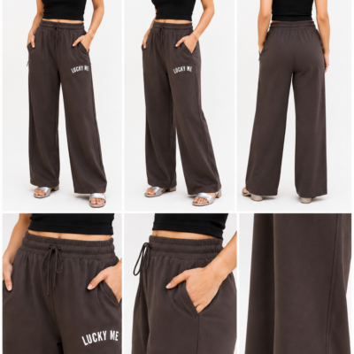 Women’s Brown Wide-Leg “Lucky Me” Casual Pants