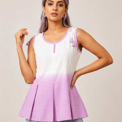 Women’s White & Lilac Ombre Sleeveless Peplum Top