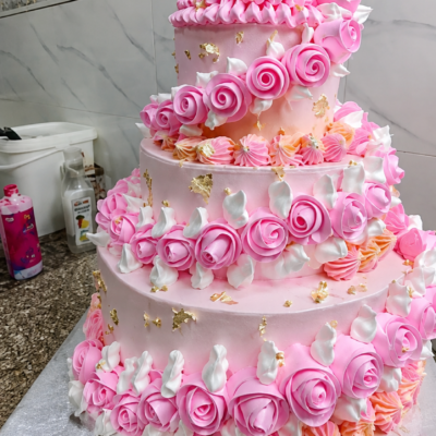 Pink Princess Doll Cake with Rose & Floral Frosting