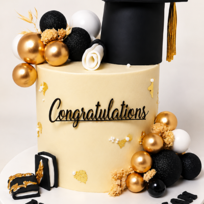 Elegant Black & Gold Graduation Cake with Cap