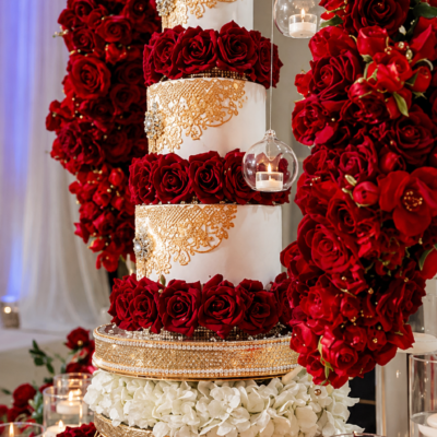 Royal Red Rose & Gold Wedding Cake