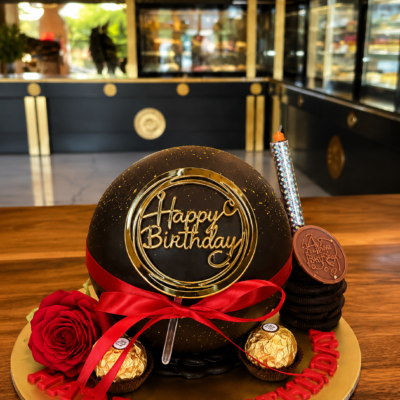 Luxury Chocolate Birthday Dome Cake with Red Bow