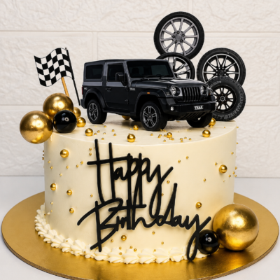 Black & Gold Thar Car Theme Birthday Cake