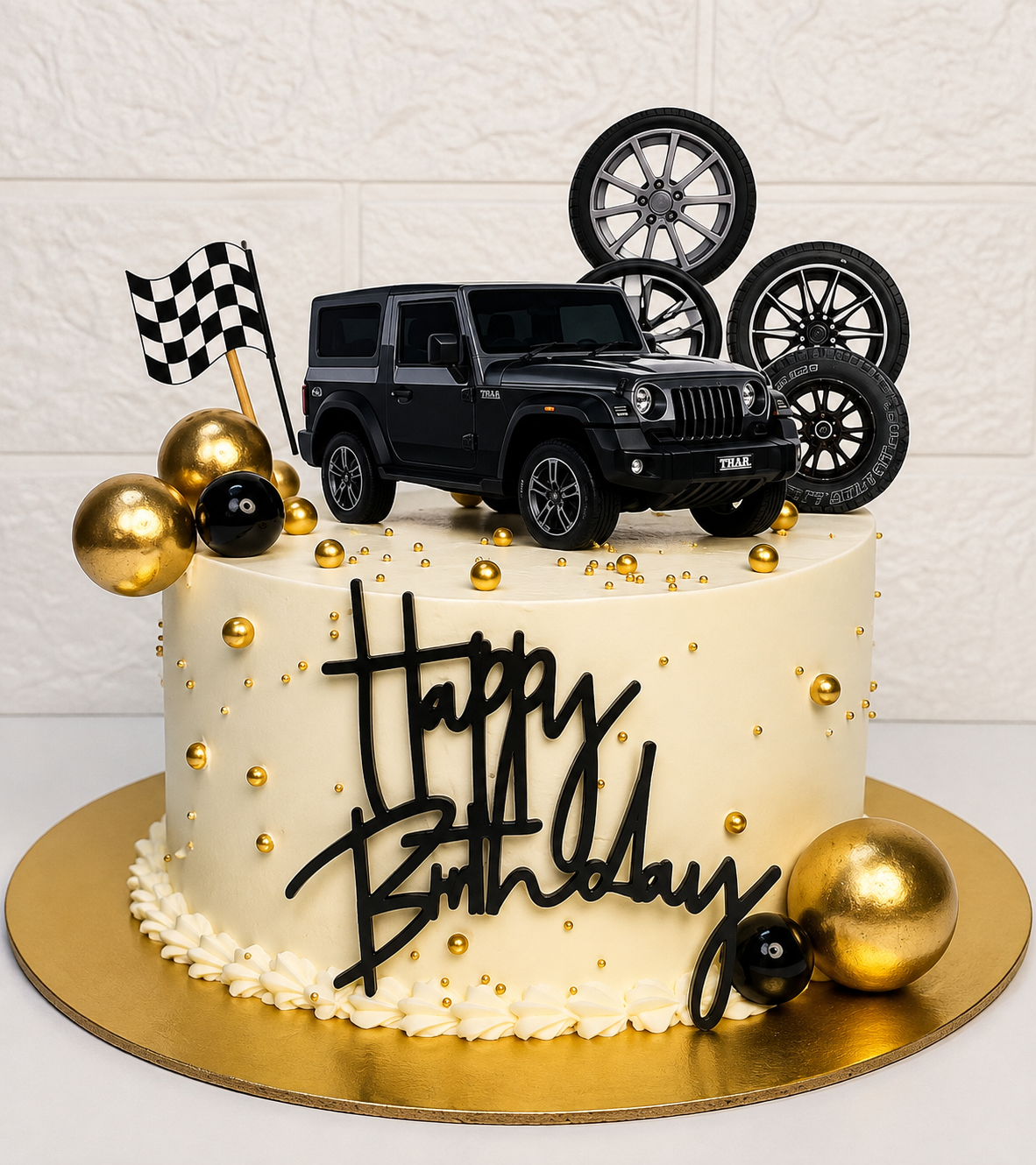 Black & Gold Thar Car Theme Birthday Cake
