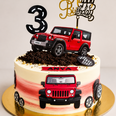 Red Thar Car Theme Birthday Cake