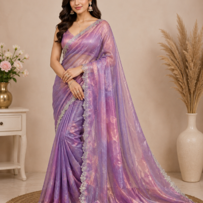 Lavender Purple Shimmer Designer Saree
