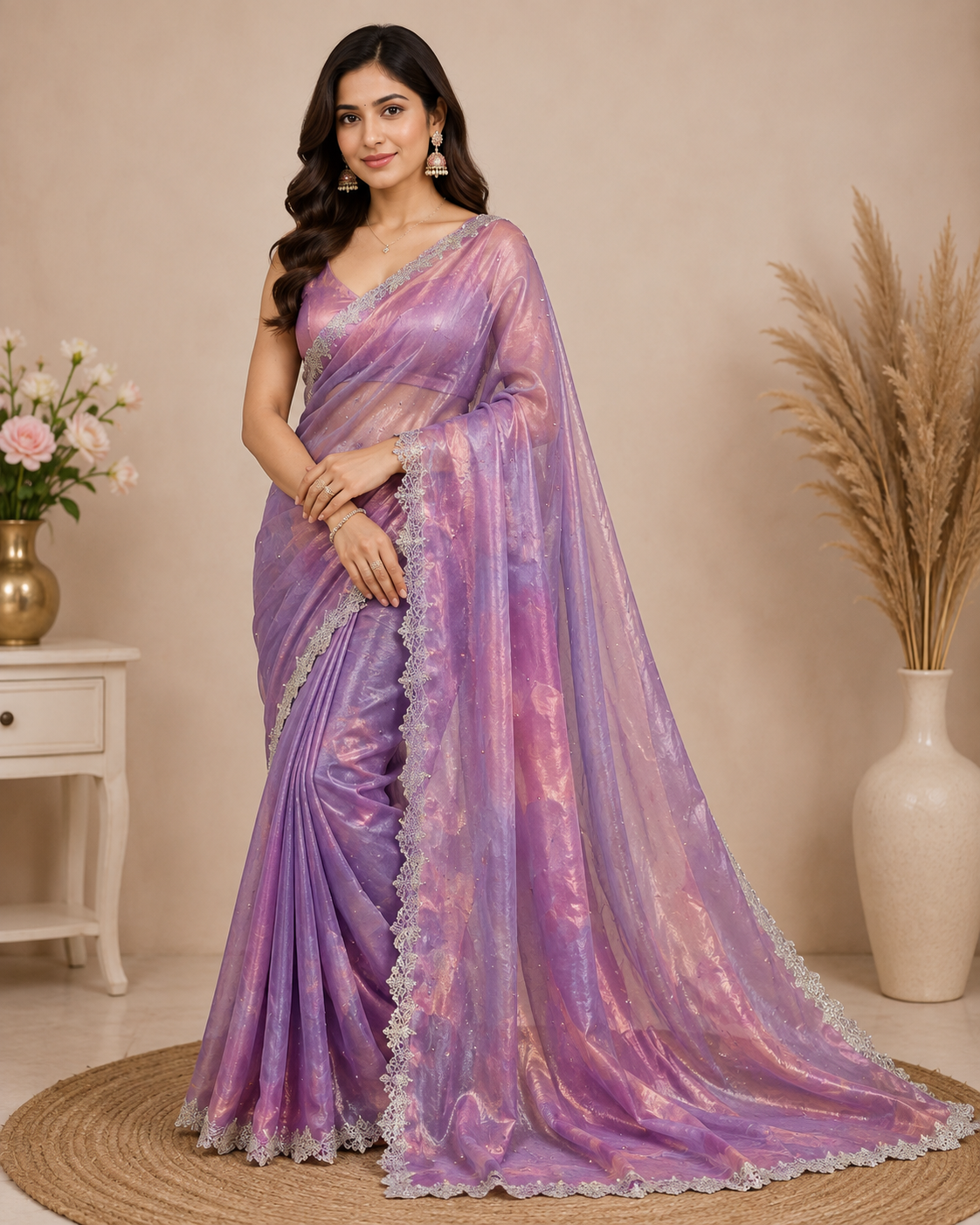 Lavender Purple Shimmer Designer Saree