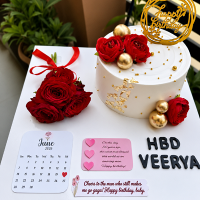 Red Rose Birthday Cake with Personalized Memory Board