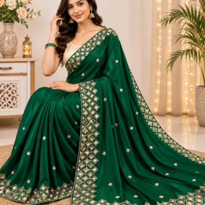 Emerald Green Silk Designer Saree