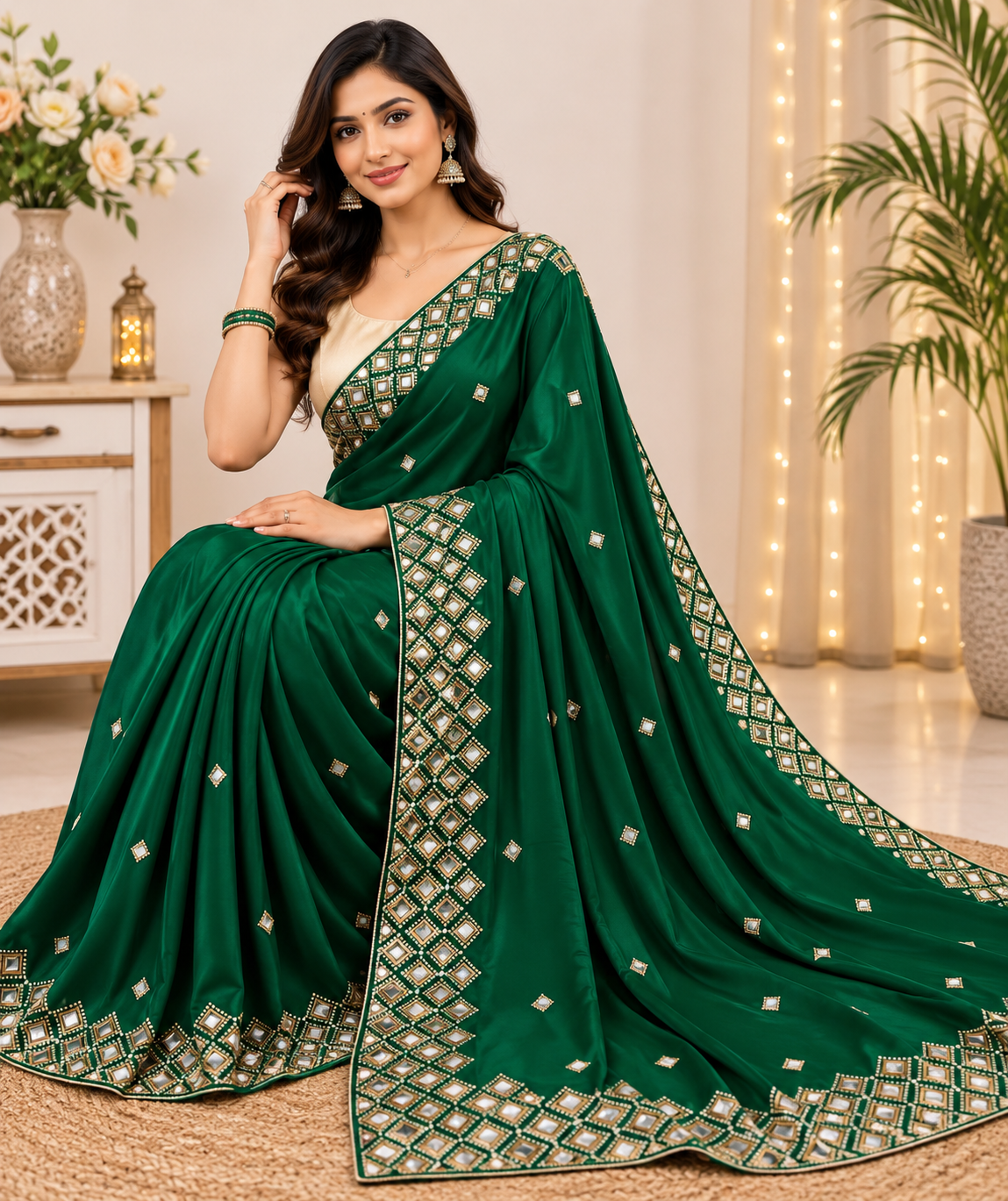 Emerald Green Silk Designer Saree