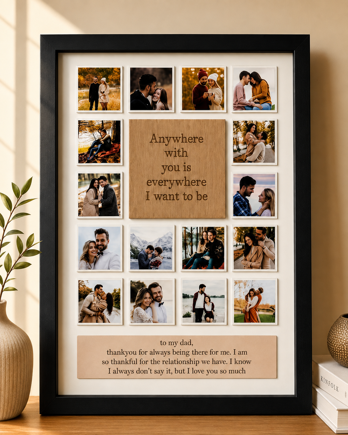 Personalized Photo Collage Frame – 15 Photo Memories with Custom Message