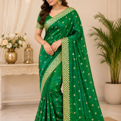 Emerald Green Gold Motif Designer Saree