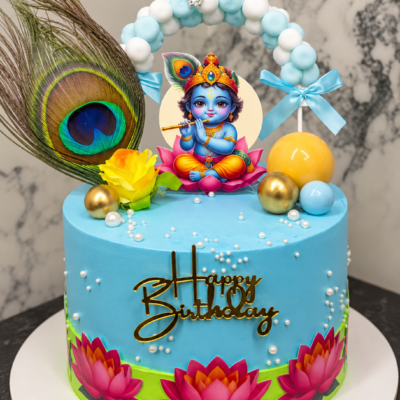 Baby Krishna Blue Lotus Birthday Cake