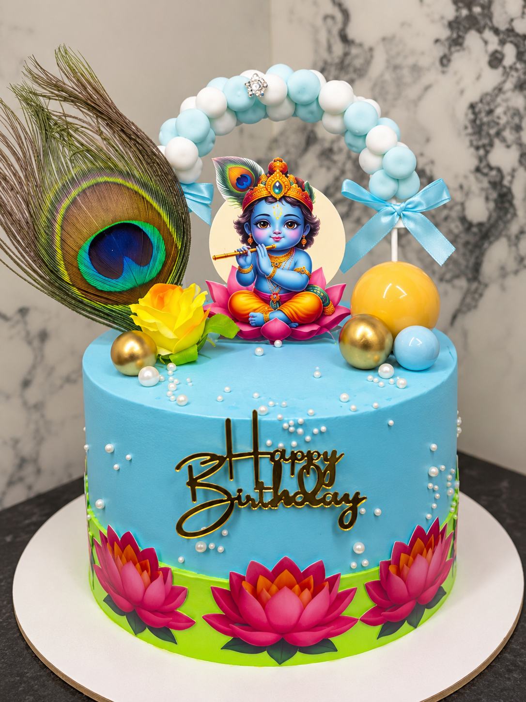 Baby Krishna Blue Lotus Birthday Cake