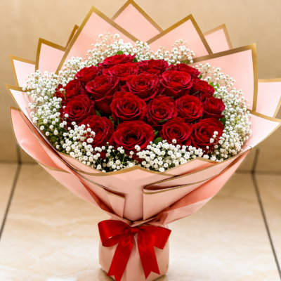 Premium Red Rose & Baby’s Breath Bouquet