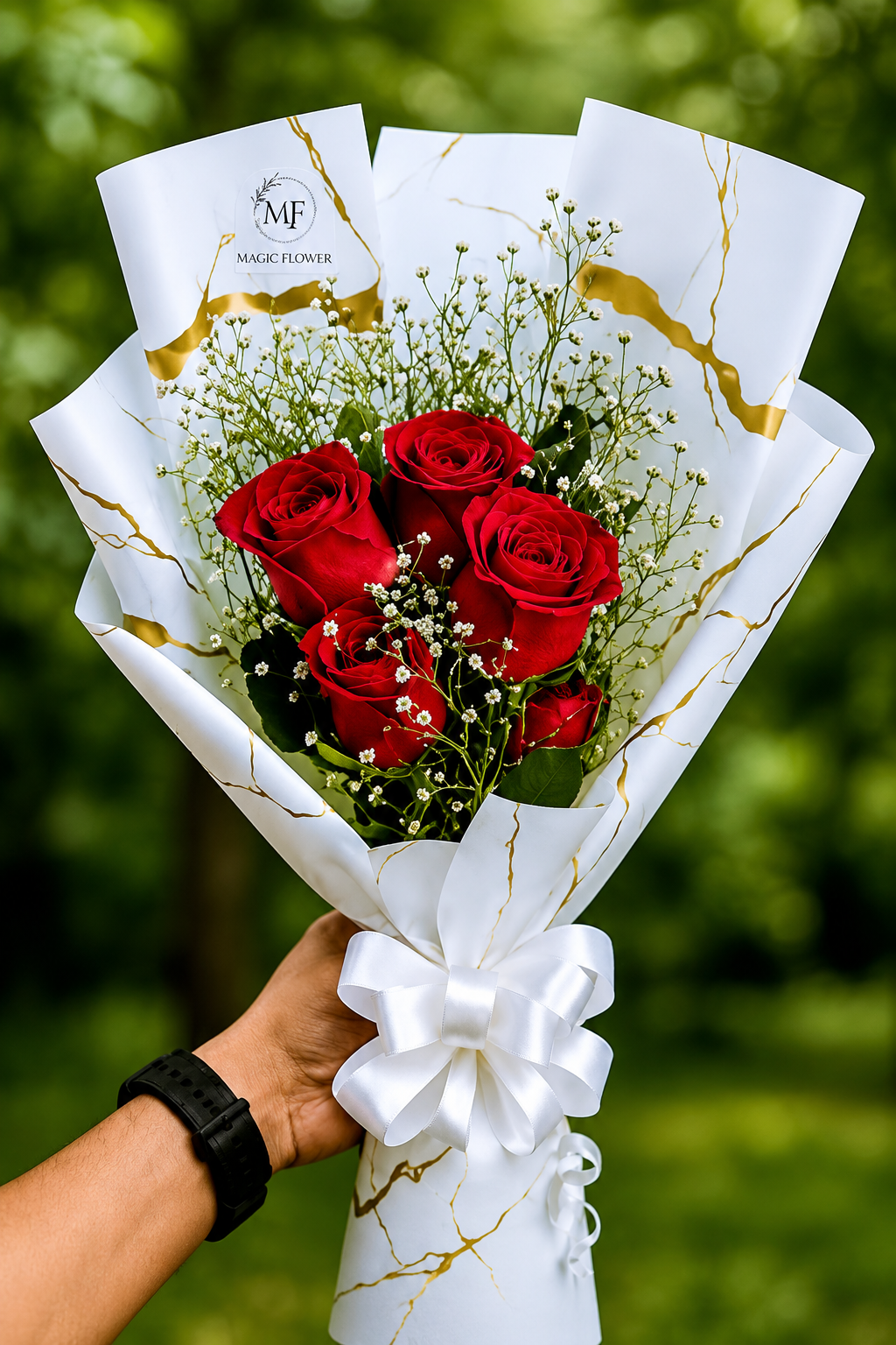 Premium Red Rose Bouquet with Baby’s Breath