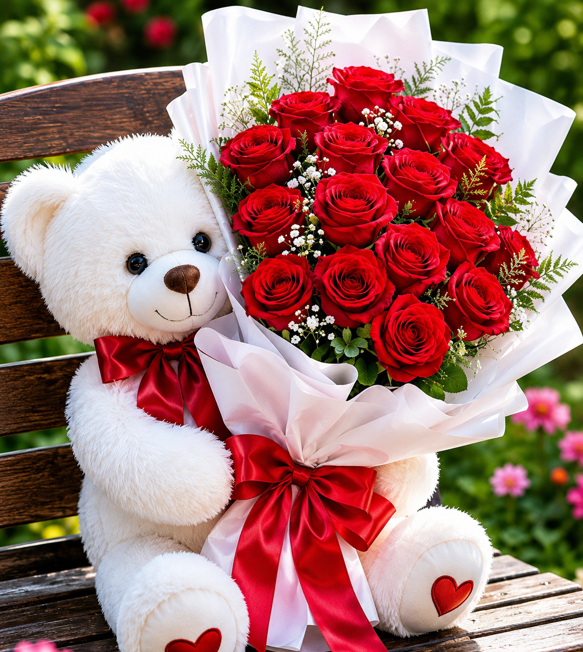 Premium Red Rose Bouquet with Teddy Bear