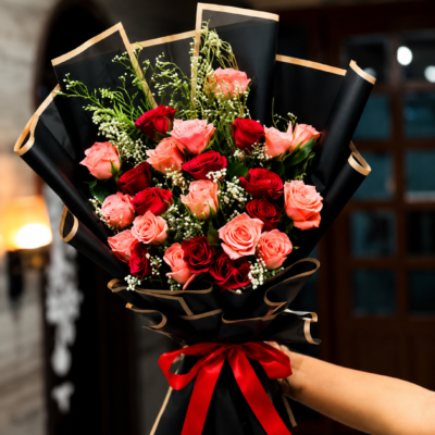 Premium Red & Pink Rose Bouquet with Baby’s Breath