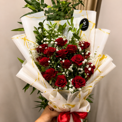 Premium Red Rose Bouquet with Baby’s Breath