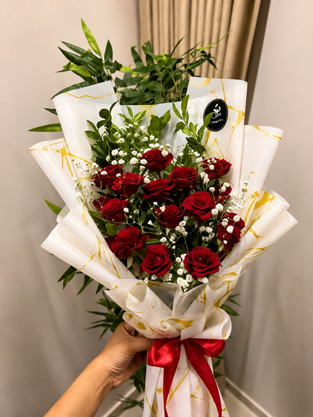 Premium Red Rose Bouquet with Baby’s Breath