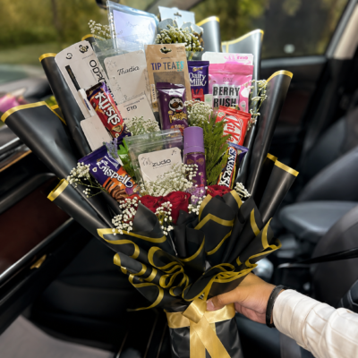 Luxury Black & Gold Chocolate & Snack Bouquet