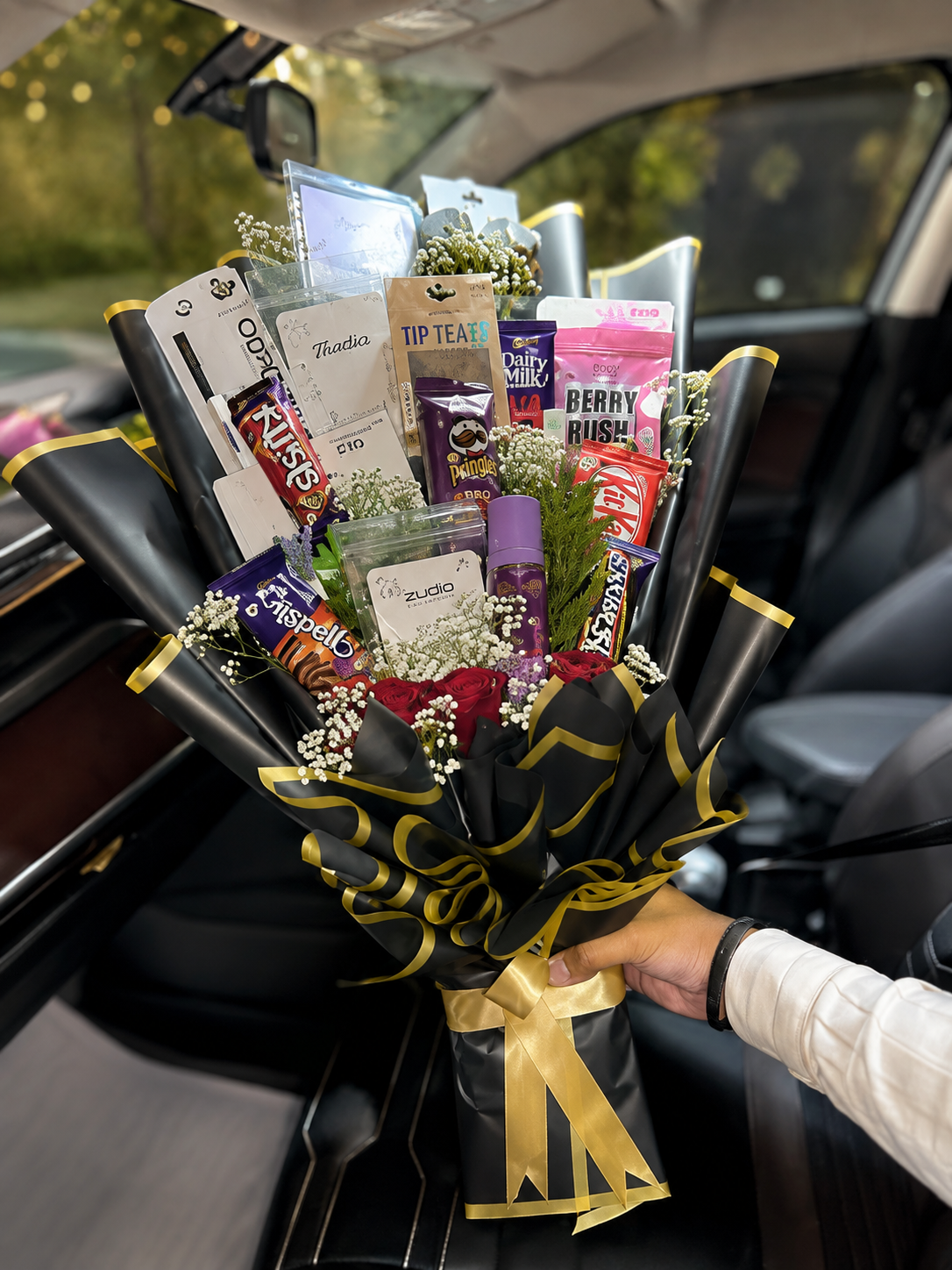 Luxury Black & Gold Chocolate & Snack Bouquet