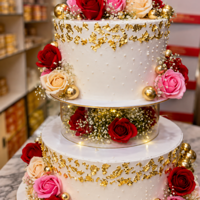 Elegant 2-Tier Rose & Gold Designer Celebration Cake