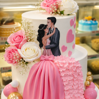 Elegant Pink Doll Dress Couple Theme Designer Cake