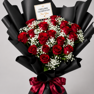 Feeling Celebration Premium Red Rose Bouquet with Baby’s Breath  Short Description: