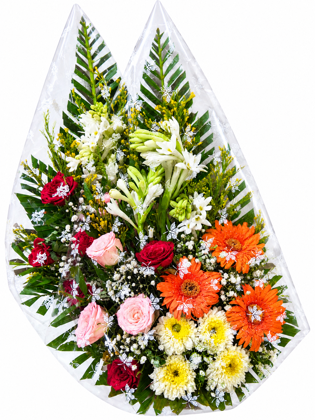 Premium Mixed Flower Bouquet with Roses, Gerbera, White Flowers & Chrysanthemums