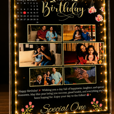 Personalized Birthday Photo Collage Frame with LED Lights – Custom Name & Photos
