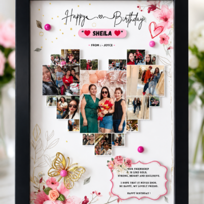 Personalized Birthday Photo Collage Frame – Heart Shape Memory Frame