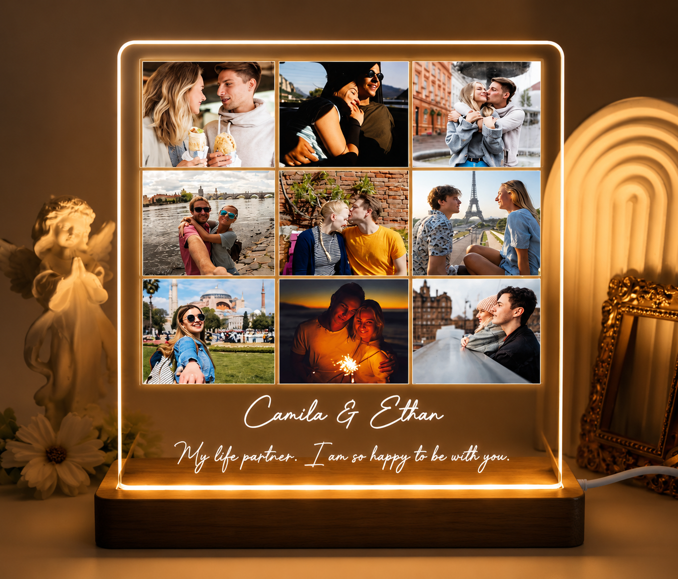 Personalized Couple Photo LED Lamp – 9 Photo Acrylic Memory Lamp