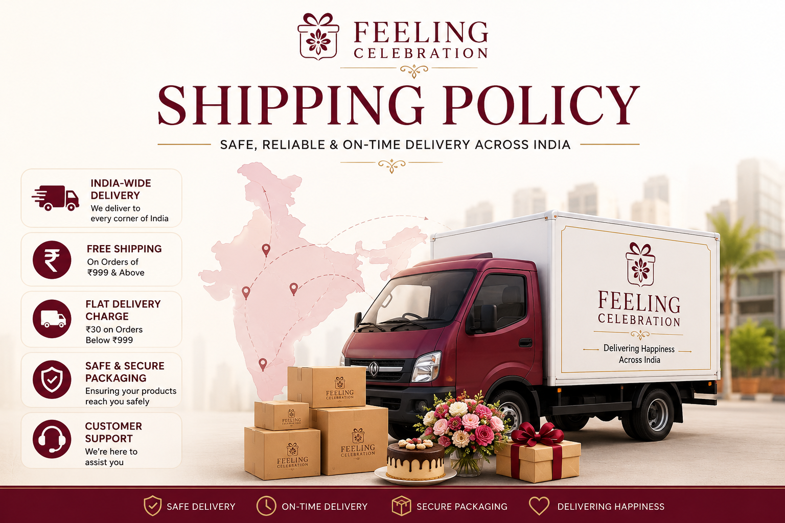 Feeling Celebration Shipping Policy – India-wide Delivery and ₹999 Free Shipping