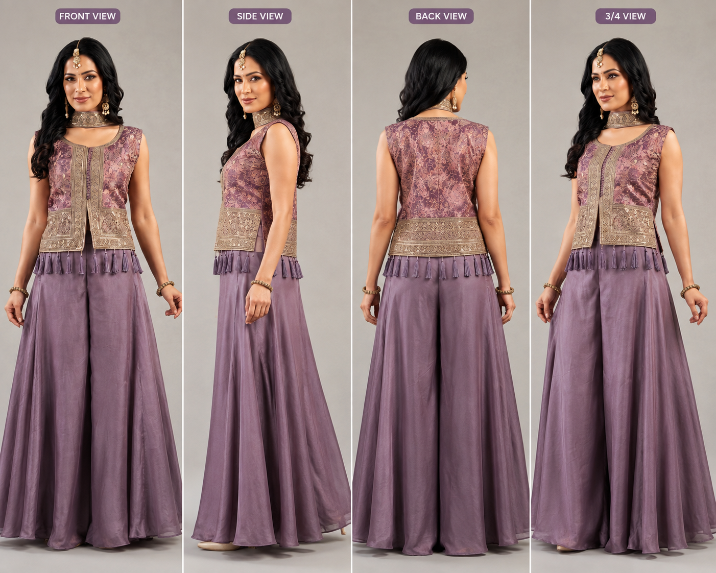 Mauve Purple Embroidered Designer Palazzo Set - Image 2