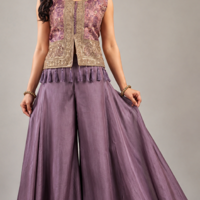 Mauve Purple Embroidered Designer Palazzo Set | Feeling Celebration