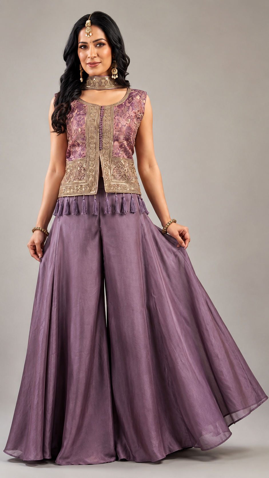 Mauve Purple Embroidered Designer Palazzo Set | Feeling Celebration