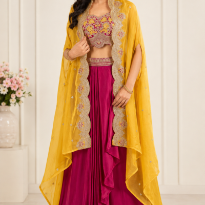 Mustard Yellow & Magenta Designer Lehenga Set | Feeling Celebration
