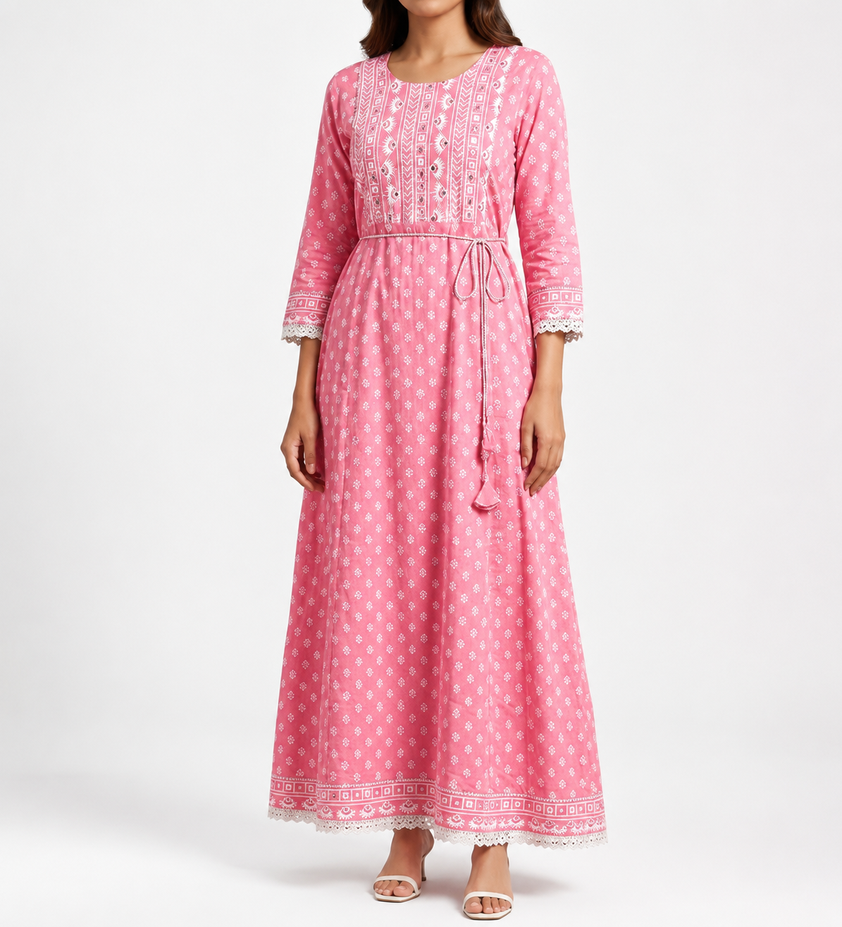 Women’s Pink Printed Flared Maxi Dress | Feeling Celebration