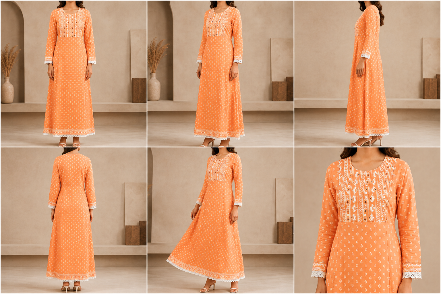 Women’s Peach Orange Printed Maxi Dress - Image 2