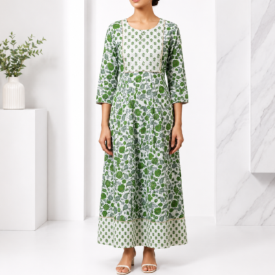 Women’s Green Floral Printed Maxi Dress | Feeling Celebration