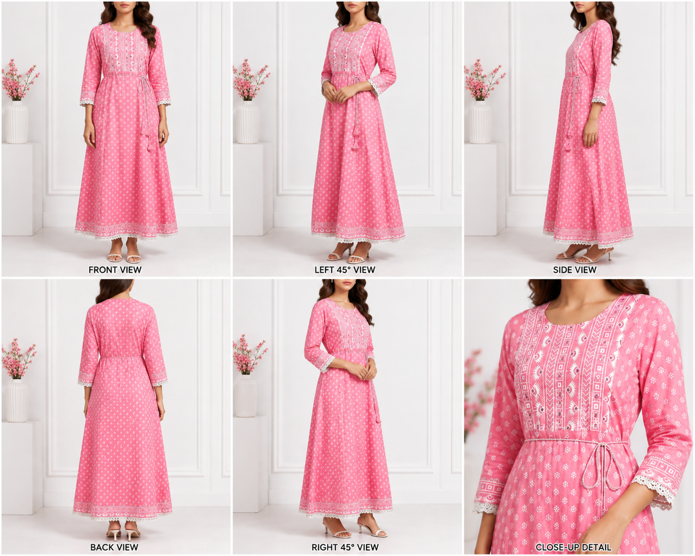 Women’s Pink Printed Anarkali Maxi Dress - Image 2